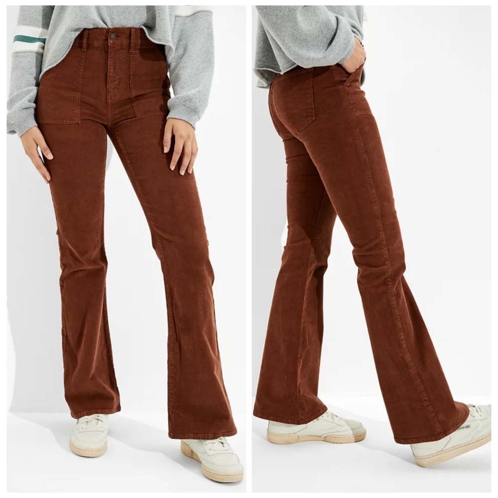 American Eagle Outfitters Super High Rise Brown Corduroy Flare Pants